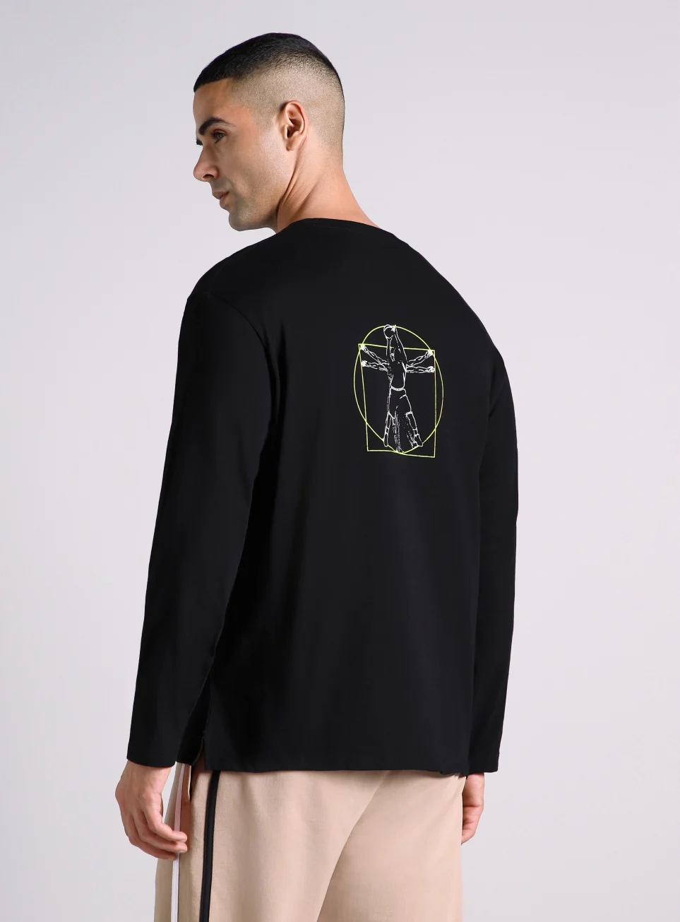 Men's Black V-Man Relaxed Fit Full Sleeve T-shirt - Image 6