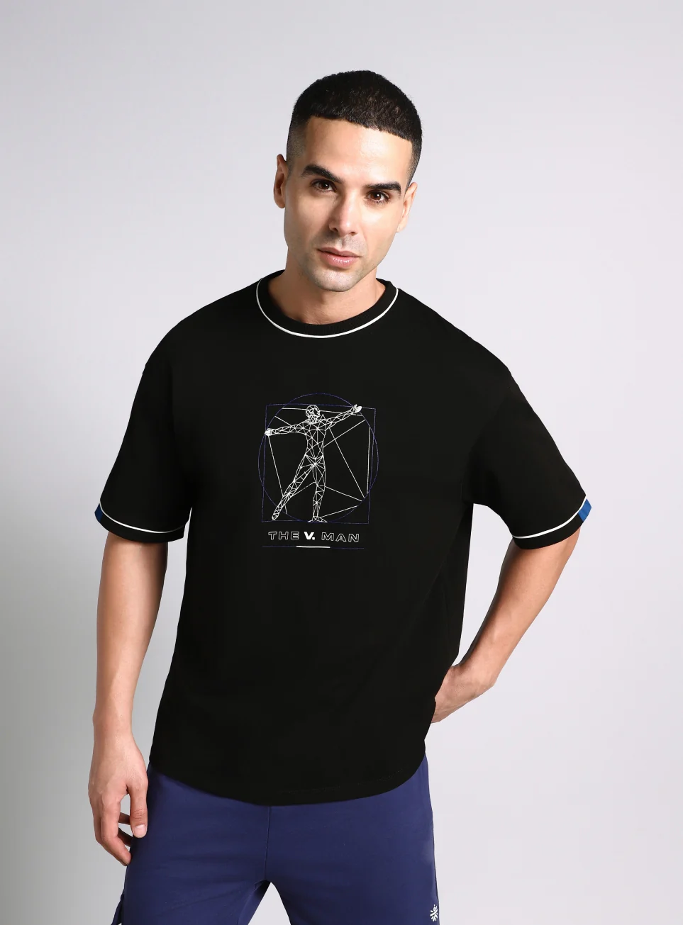 Men's Black V-Man Relaxed Fit Graphic T-shirt