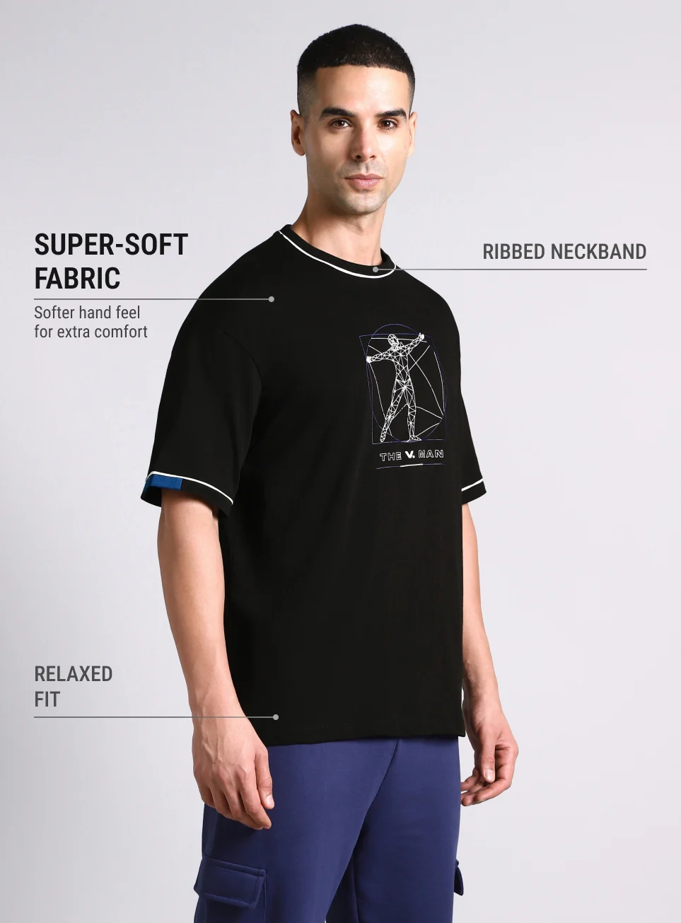 Men's Black V-Man Relaxed Fit Graphic T-shirt - Image 5
