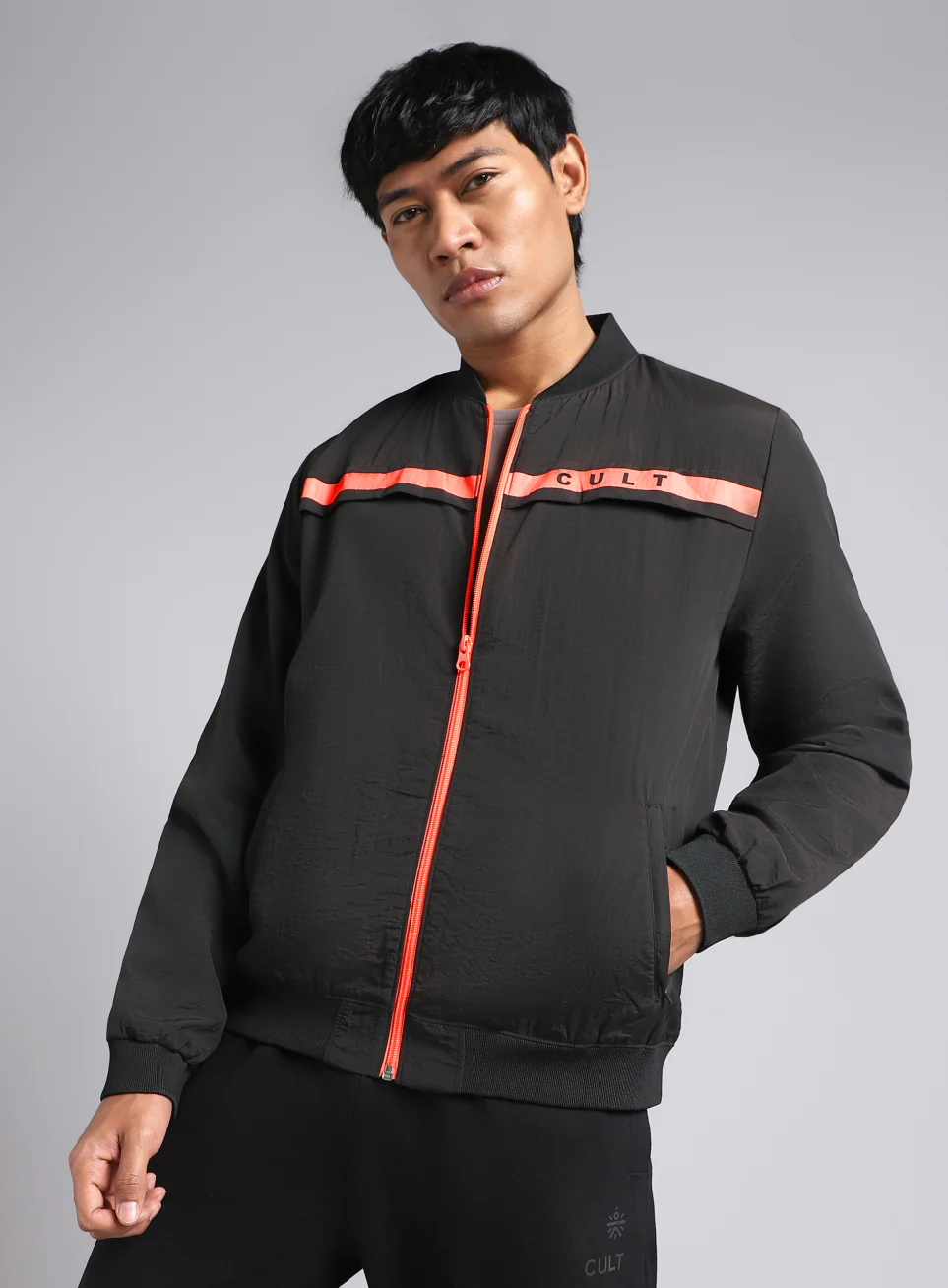 Men's Black & Orange Bomber Jacket