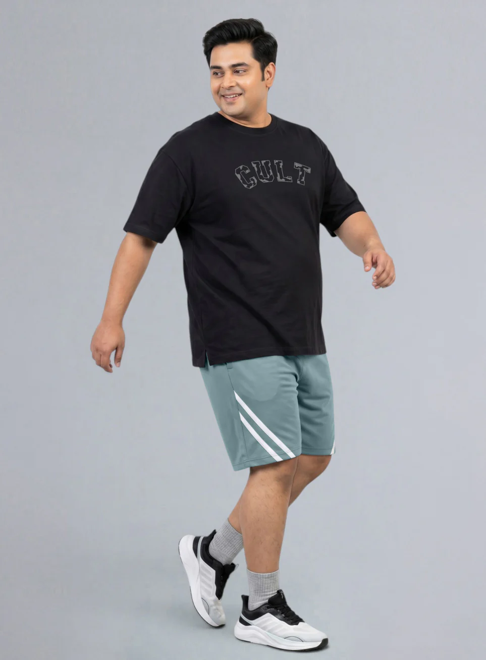 Men's Blue Contrast Panel Plus Size Shorts - Image 2