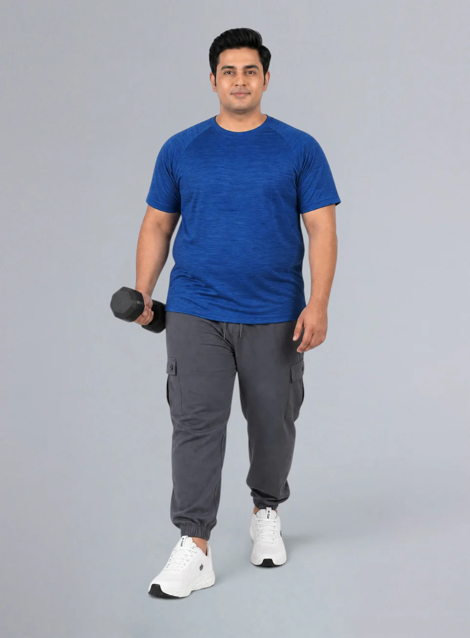 Men's Blue Textured Performance Plus Size T-shirt - Image 2