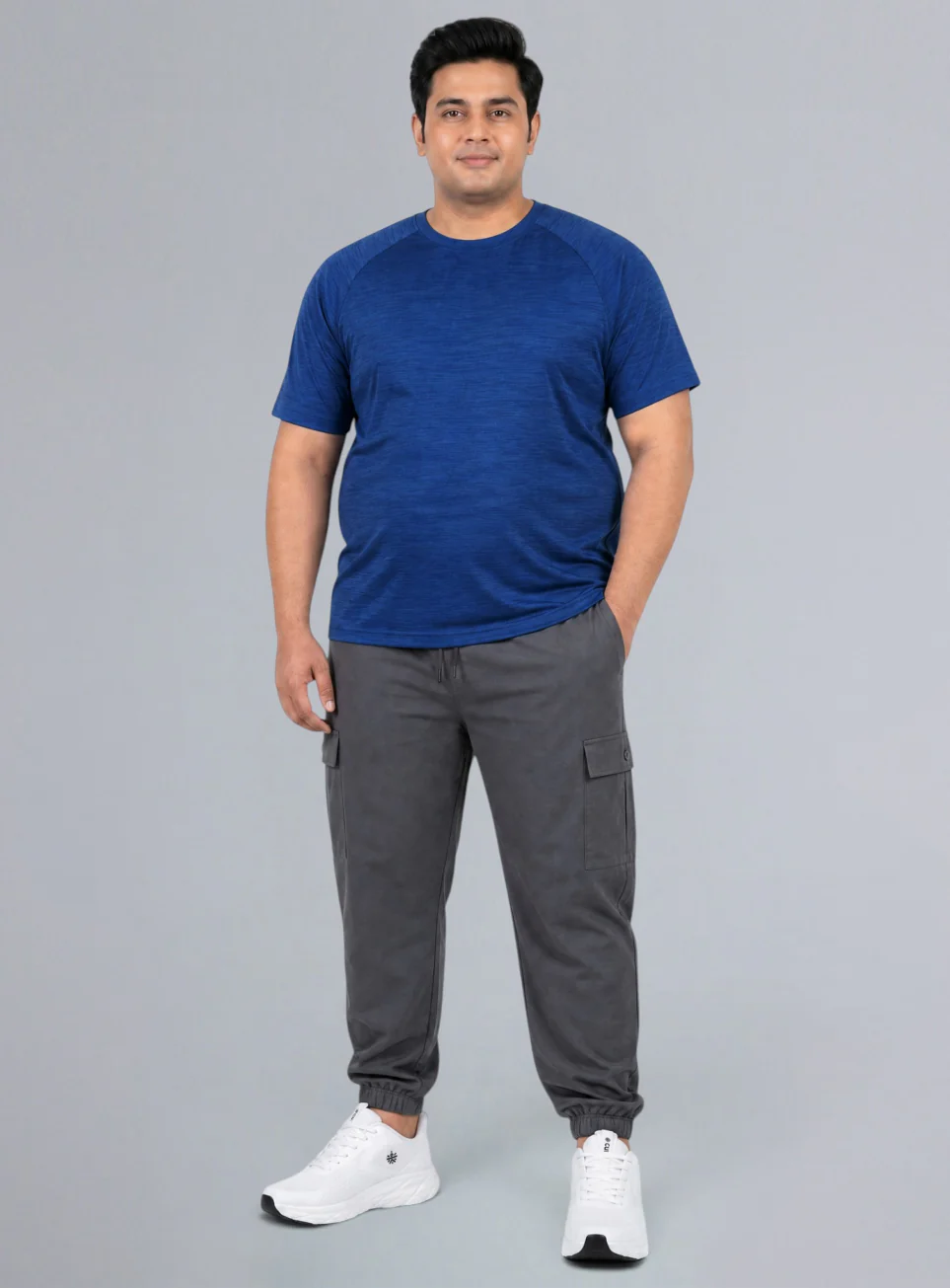Men's Blue Textured Performance Plus Size T-shirt - Image 3