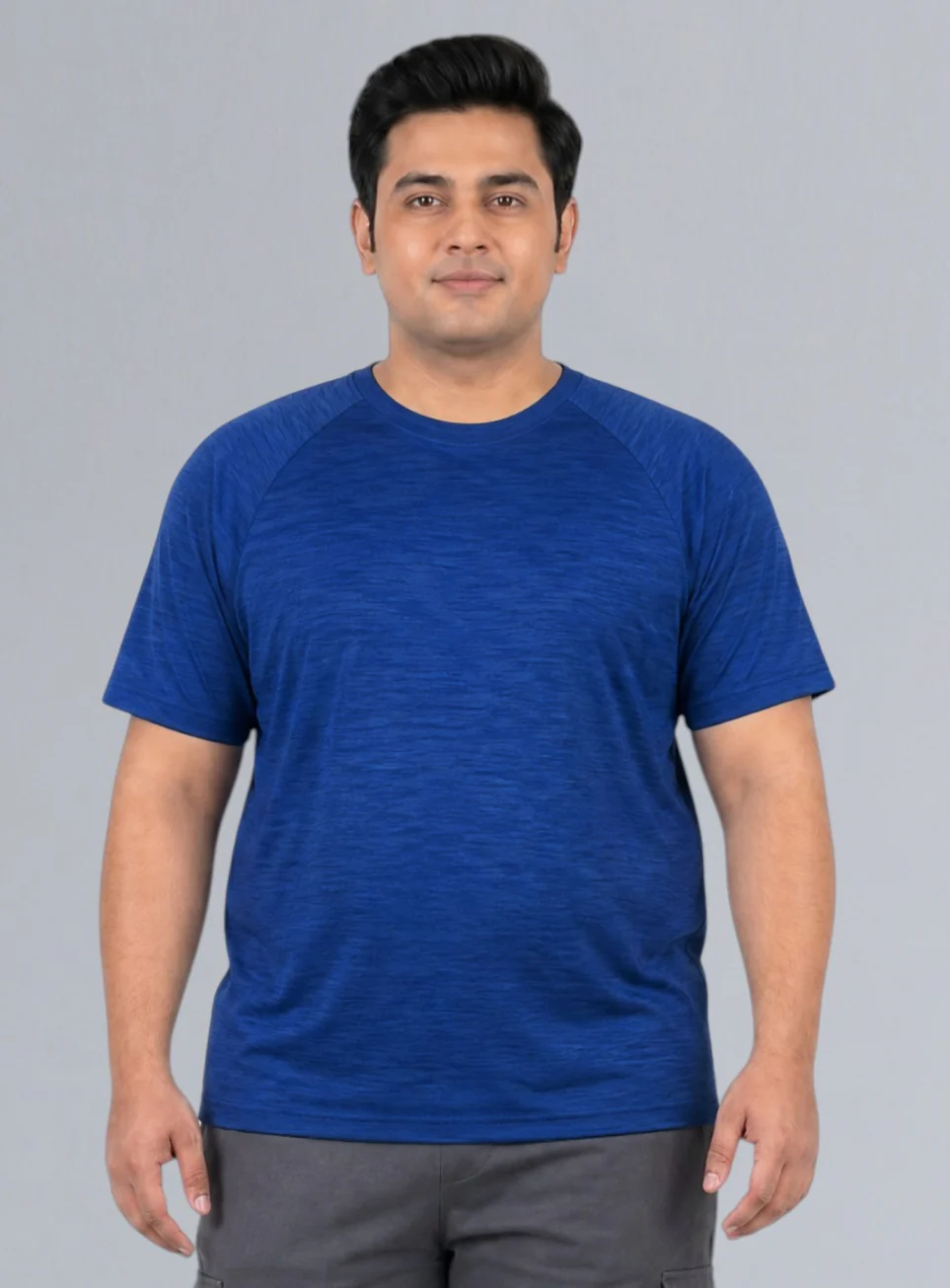 Men's Blue Textured Performance Plus Size T-shirt - Image 4