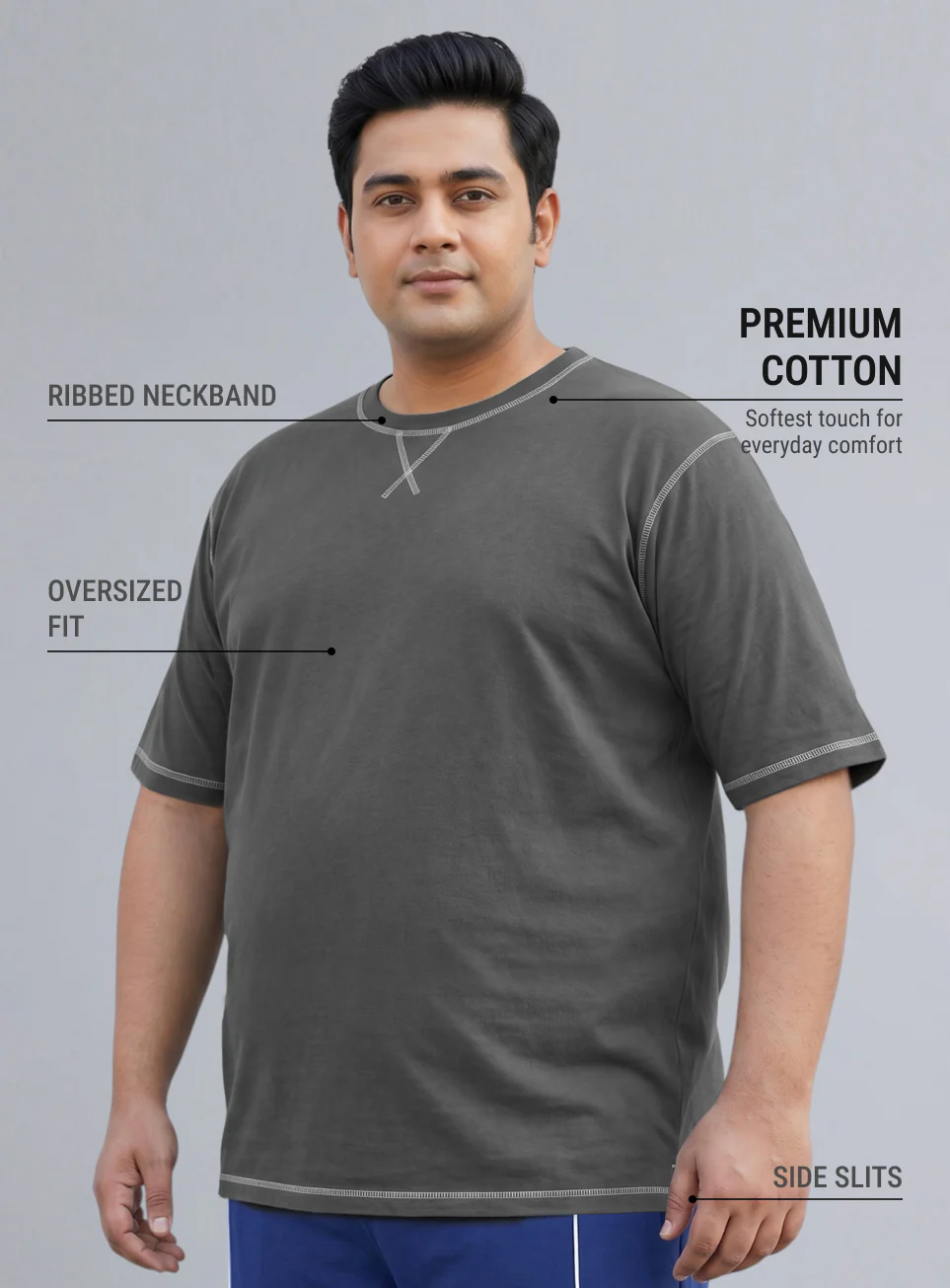Men's Dark Grey Play Day Plus Size Oversized Fit T-shirt - Image 5