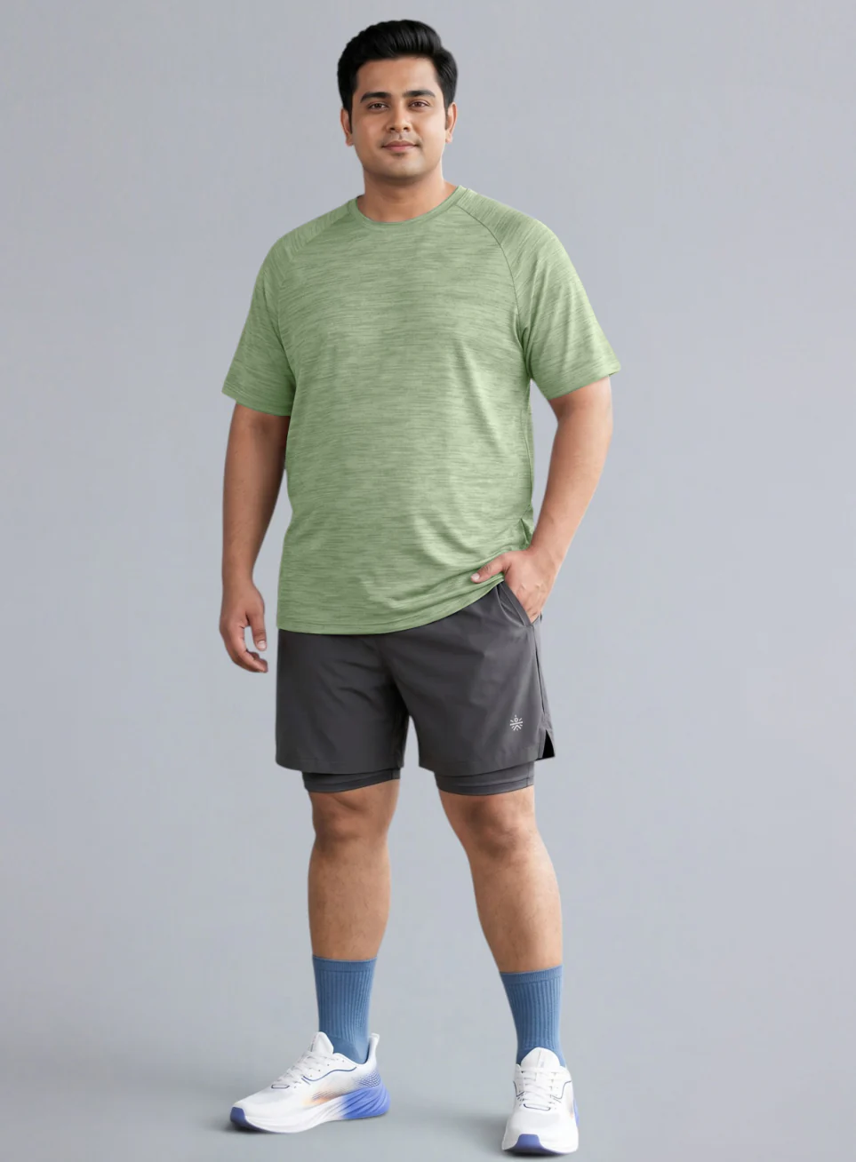 Men's Green Textured Performance Plus Size T-shirt - Image 2