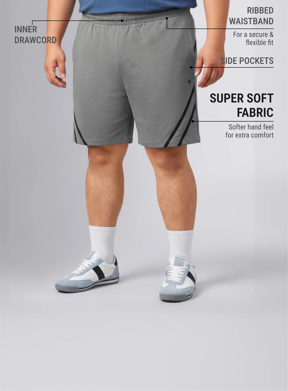 Men's Grey Contrast Panel Plus Size Shorts - Image 5