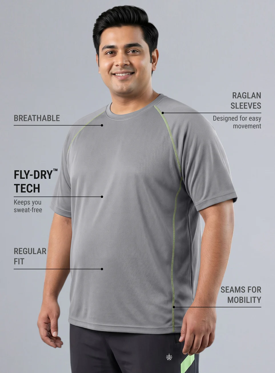 Men's Grey Everyday Workout Train Plus Size T-shirt - Image 5
