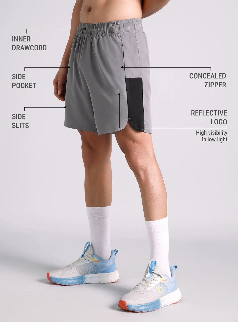 Men's Grey Pace Up Runner's Shorts - Image 5