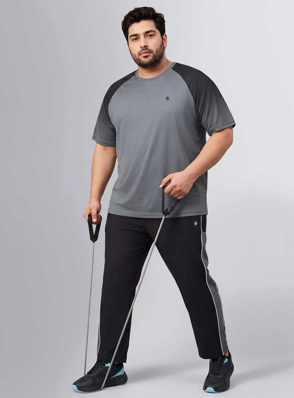 Men's Grey Power Pop Training Plus Size T-Shirt - Image 2