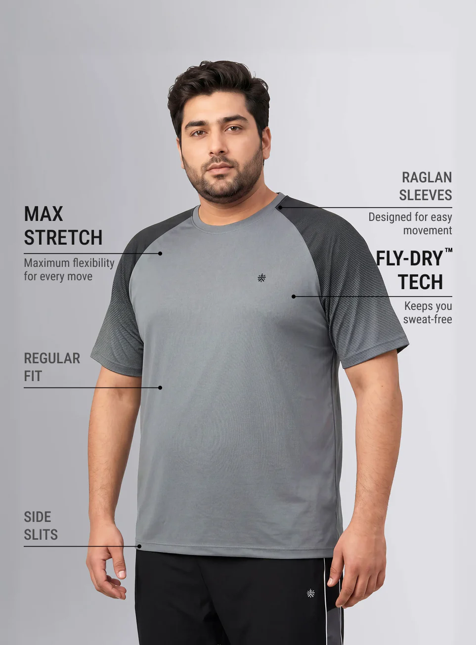 Men's Grey Power Pop Training Plus Size T-Shirt - Image 5