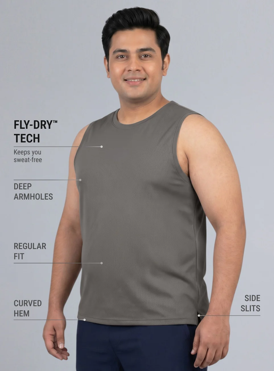 Men's Grey Training Essential Plus Size Tank - Image 5