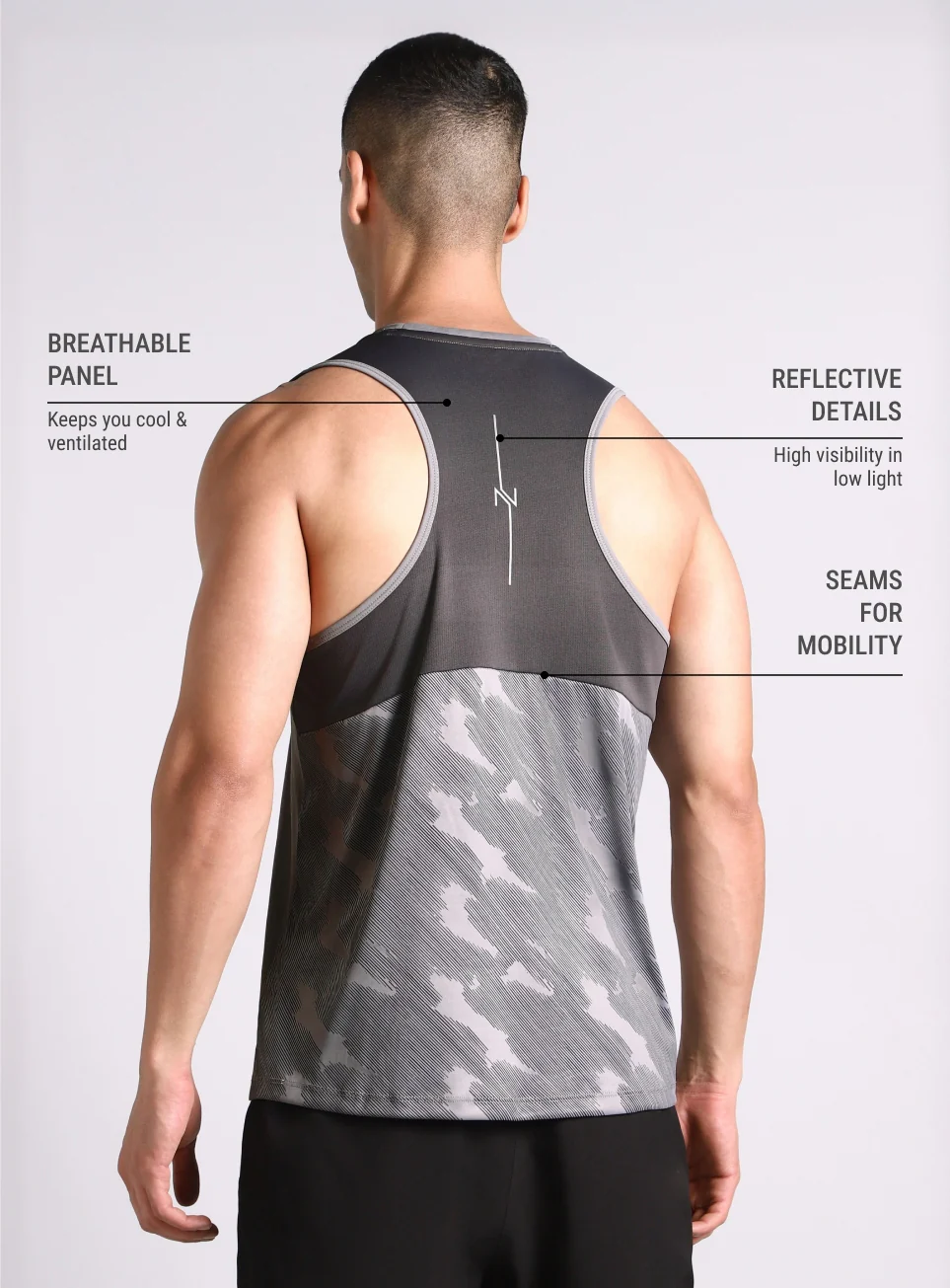 Men's Grey Urban Camo Motion Forward Running Tank - Image 6