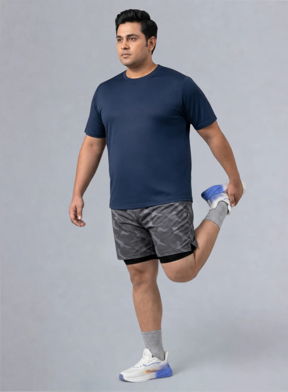 Men's Grey Urban Camo Plus Size Shorts with In-Buit Tights - Image 2