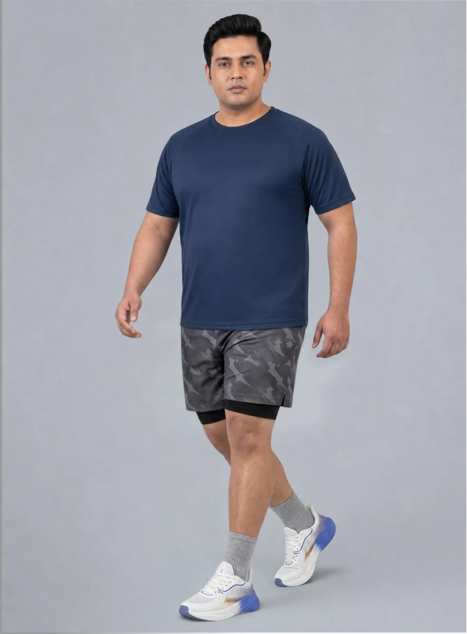 Men's Grey Urban Camo Plus Size Shorts with In-Buit Tights - Image 3