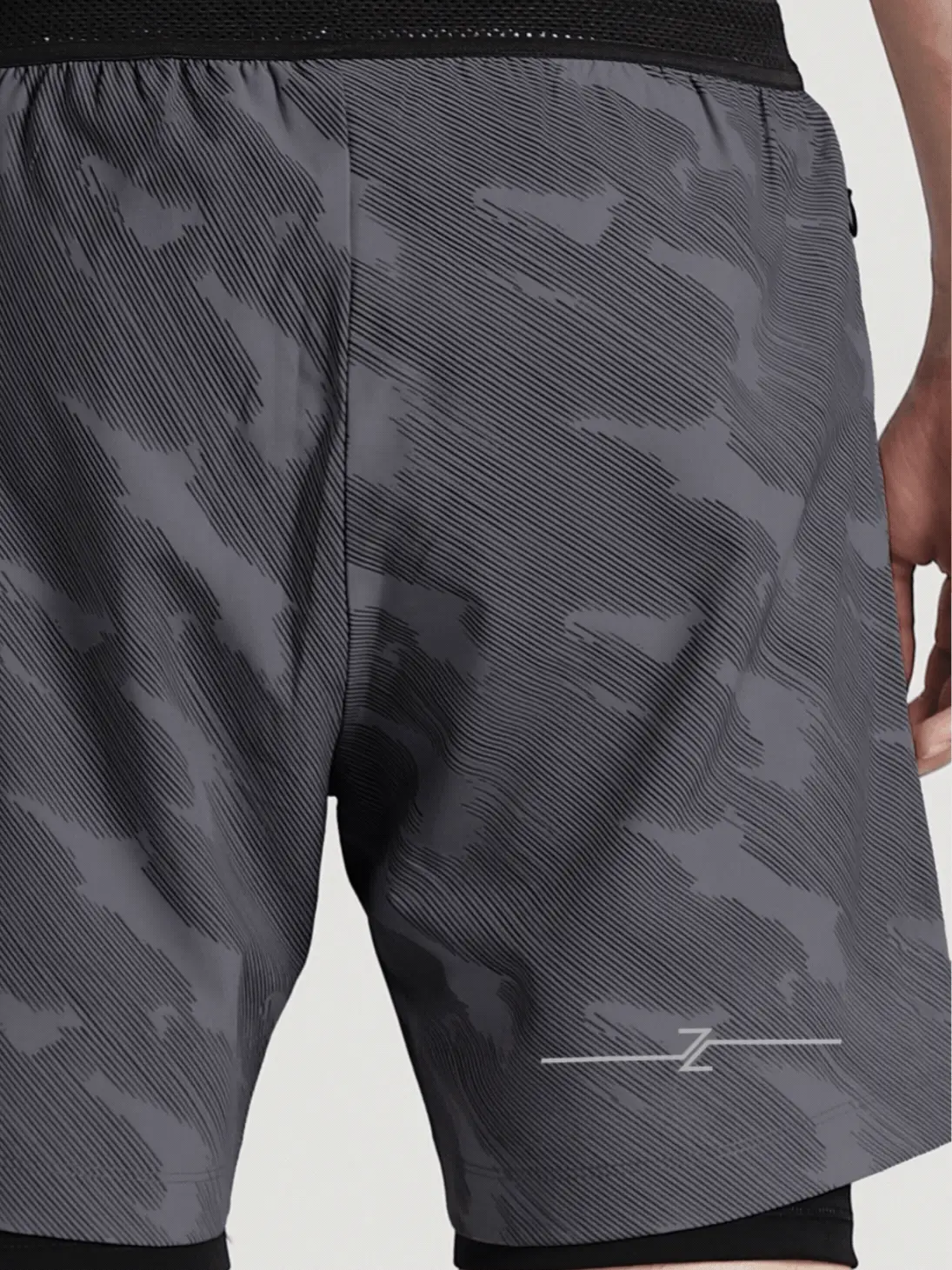 Men's Grey Urban Camo Plus Size Shorts with In-Buit Tights - Image 9