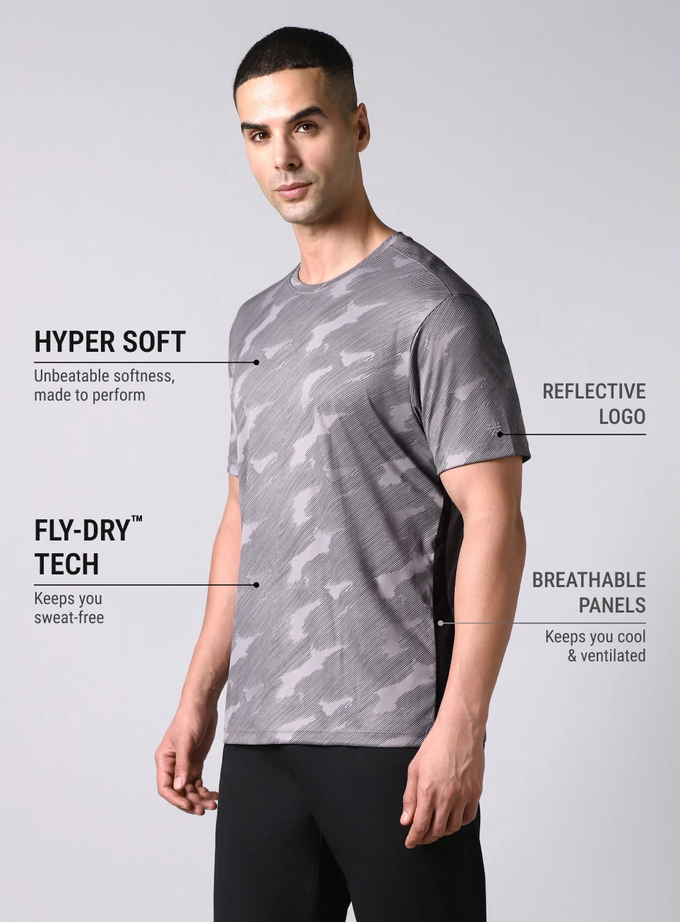 Men's Grey Urban Camo Running T-shirt - Image 5