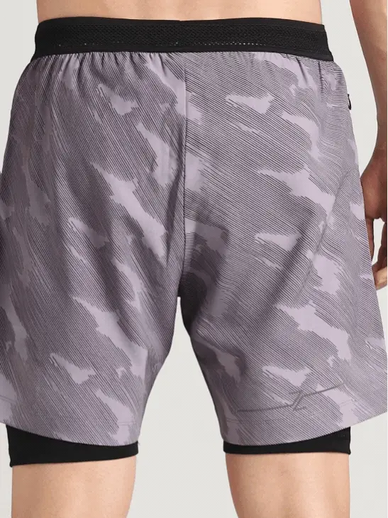Men's Grey Urban Camo Shorts with Inbuilt Tights - Image 10