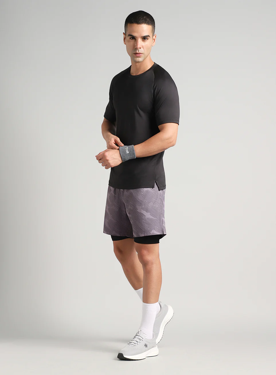 Men's Grey Urban Camo Shorts with Inbuilt Tights - Image 2