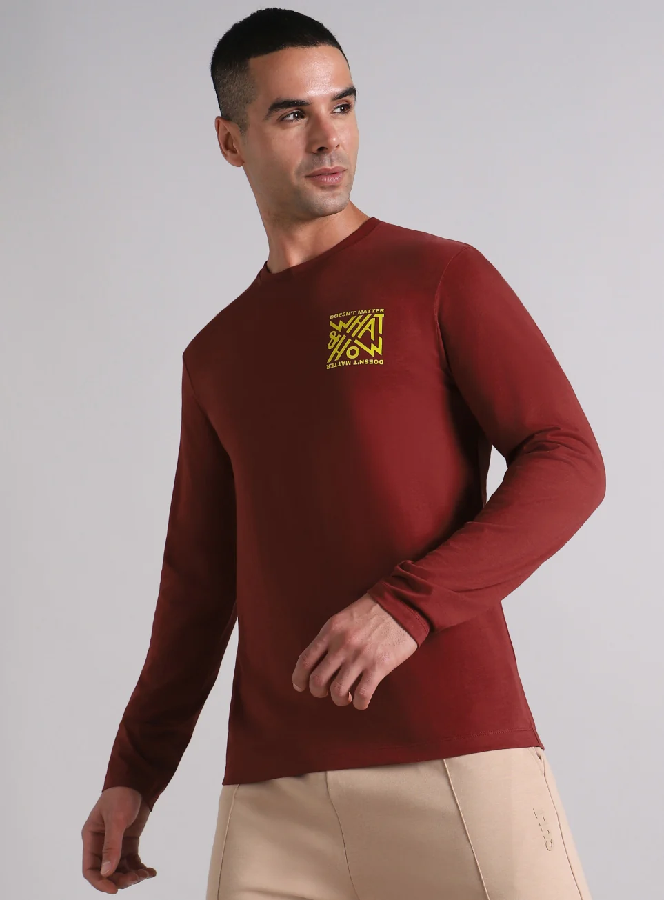 Men's Maroon Cult Graphic Full Sleeve T-shirt
