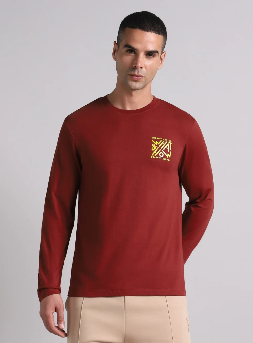 Men's Maroon Cult Graphic Full Sleeve T-shirt - Image 4