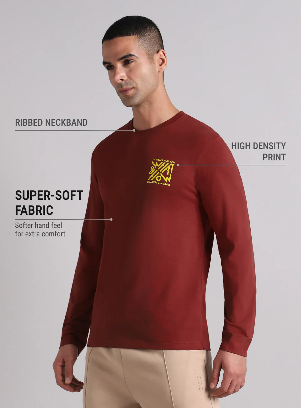 Men's Maroon Cult Graphic Full Sleeve T-shirt - Image 5