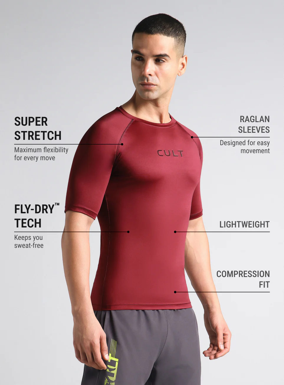 Men's Maroon Power Compression T-shirt - Image 5