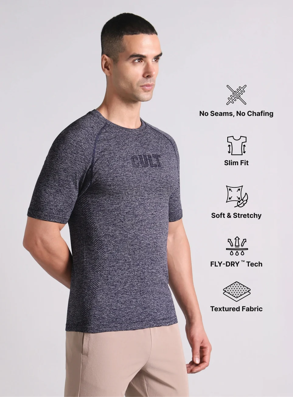 Men's Navy All format Training Slim Fit Seamless T-shirt - Image 5