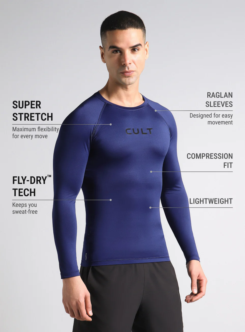 Men's Navy Power Compression Full Sleeve T-shirt - Image 5