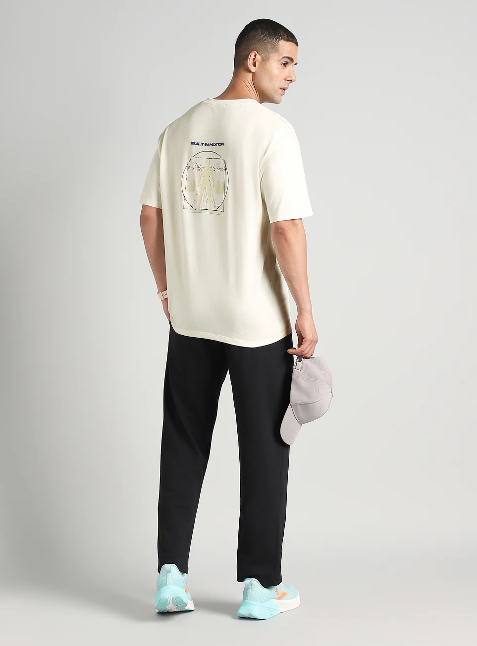 Men's Off White Built-In Motion Graphic Oversized T-shirt - Image 3