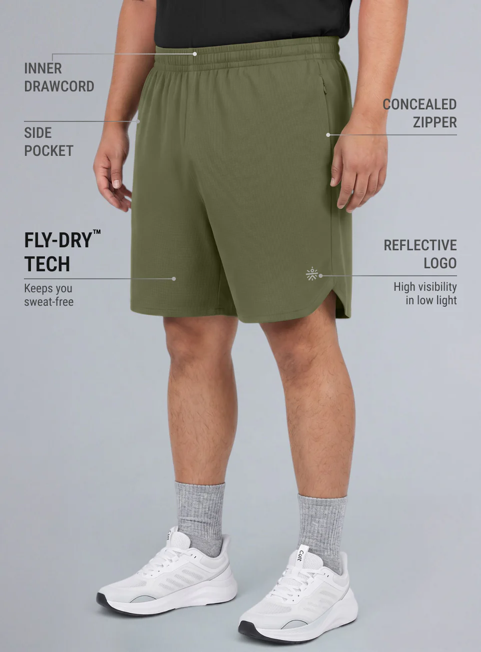 Men's Olive Runner's Essential Plus Size Shorts - Image 5