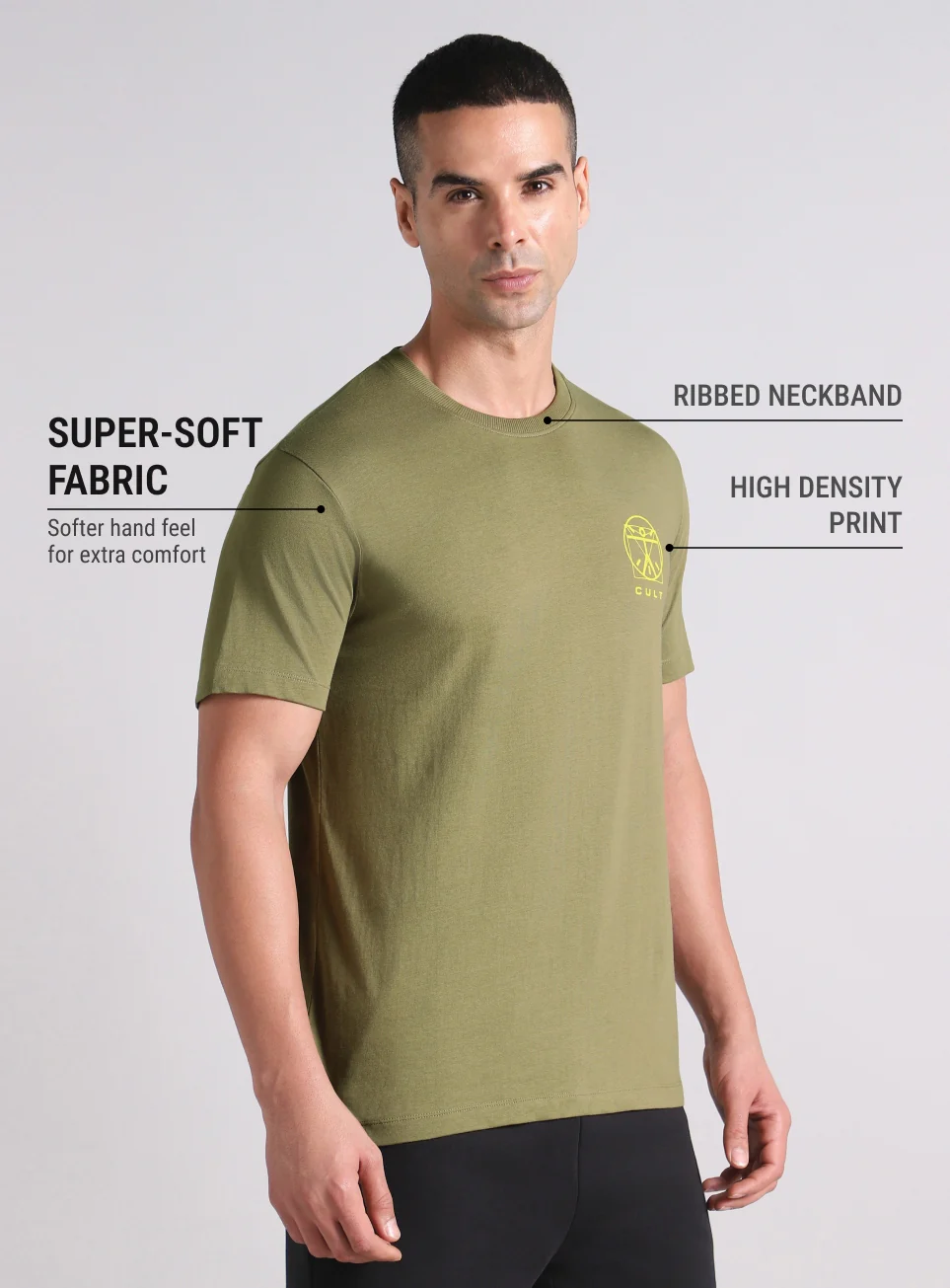 Men's Olive V-Man Miniature Print T-shirt - Image 5