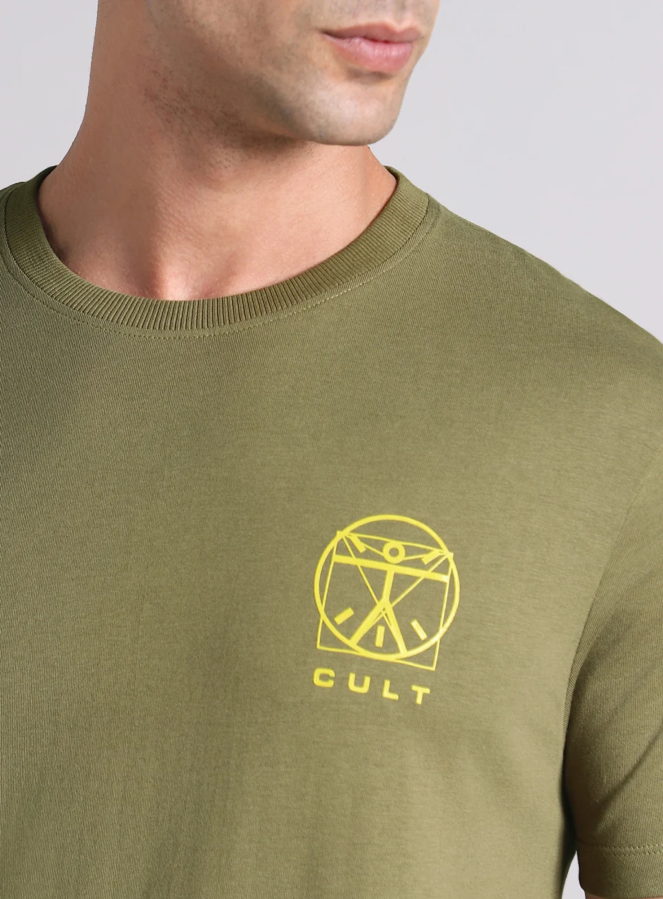 Men's Olive V-Man Miniature Print T-shirt - Image 7