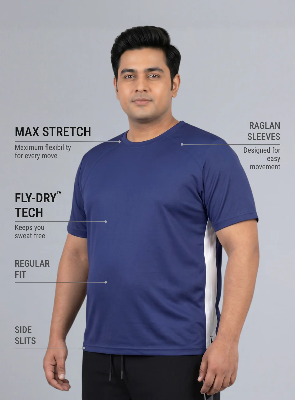 Men's Purple Panelled Performance Plus Size T-shirt - Image 5