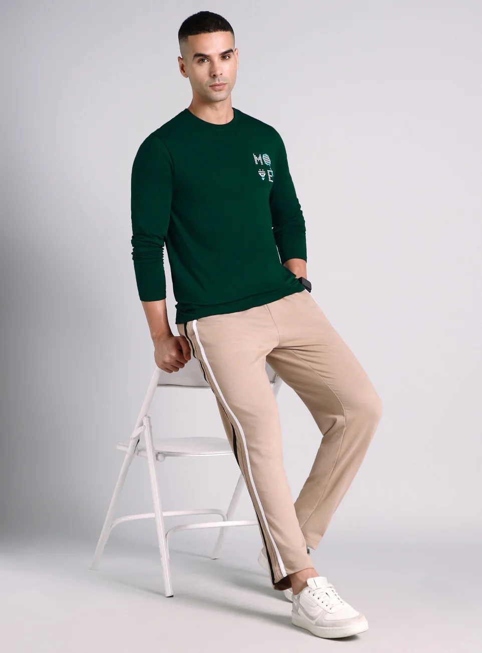 Men's Sea Green Courtside Print Full Sleeve T-shirt - Image 3