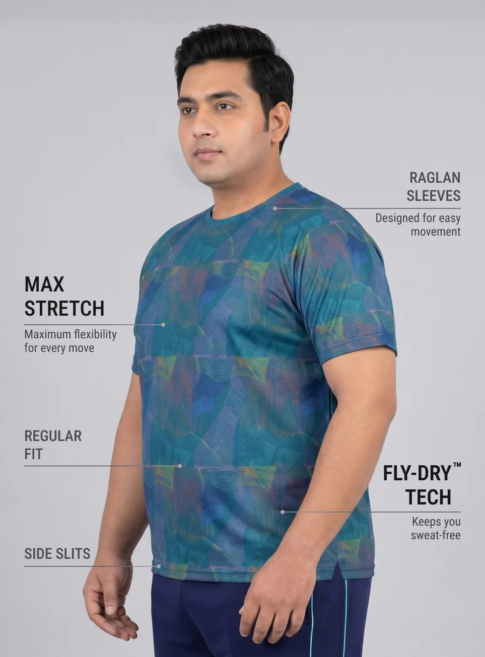 Men's Teal High Energy Line Training Plus Size T-shirt - Image 5
