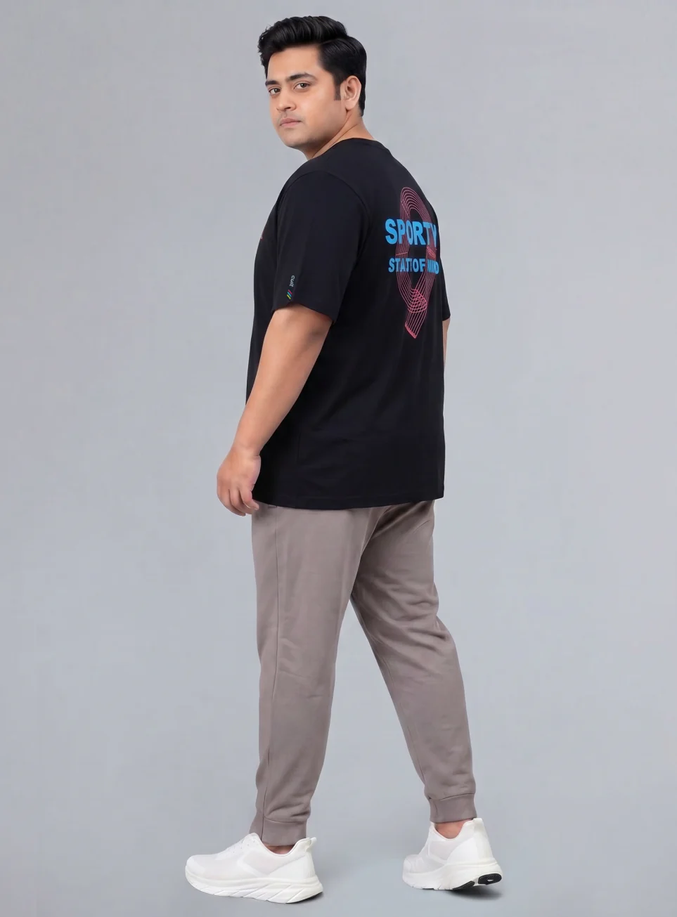 Mens Black Sporty Racertrack Plus Size T-Shirt - Image 2