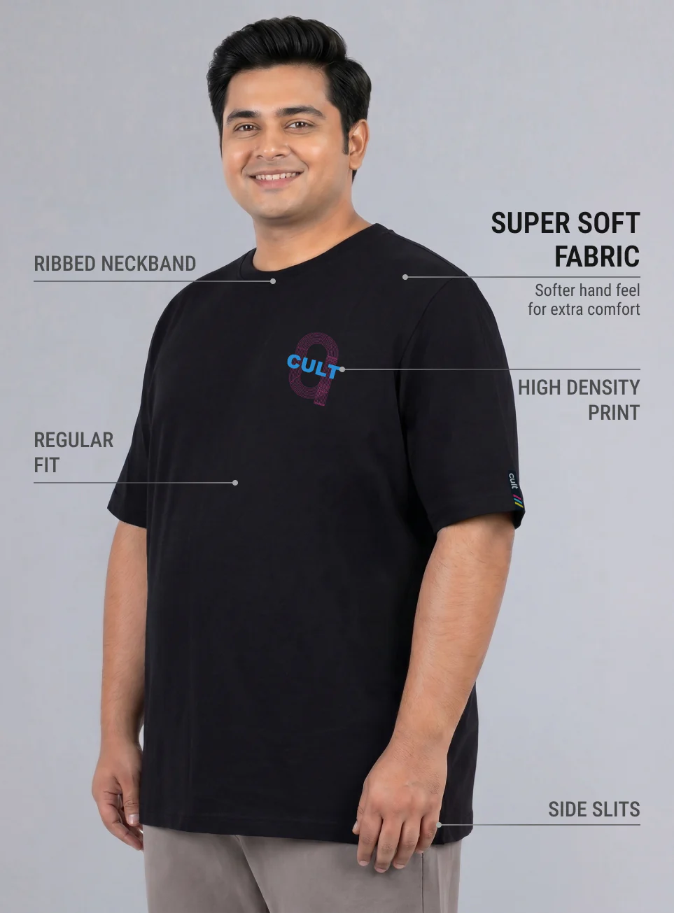 Mens Black Sporty Racertrack Plus Size T-Shirt - Image 5