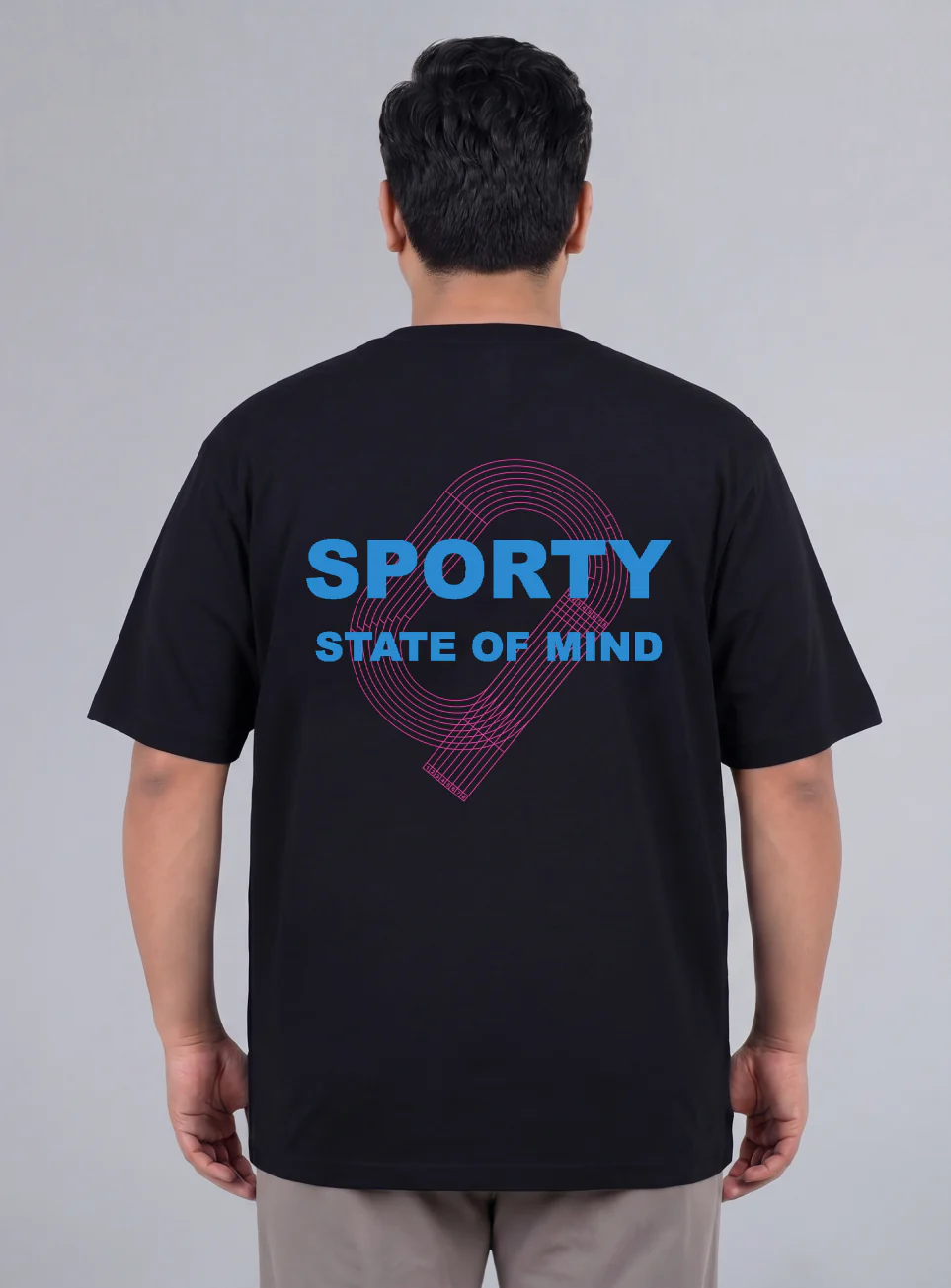 Mens Black Sporty Racertrack Plus Size T-Shirt - Image 6