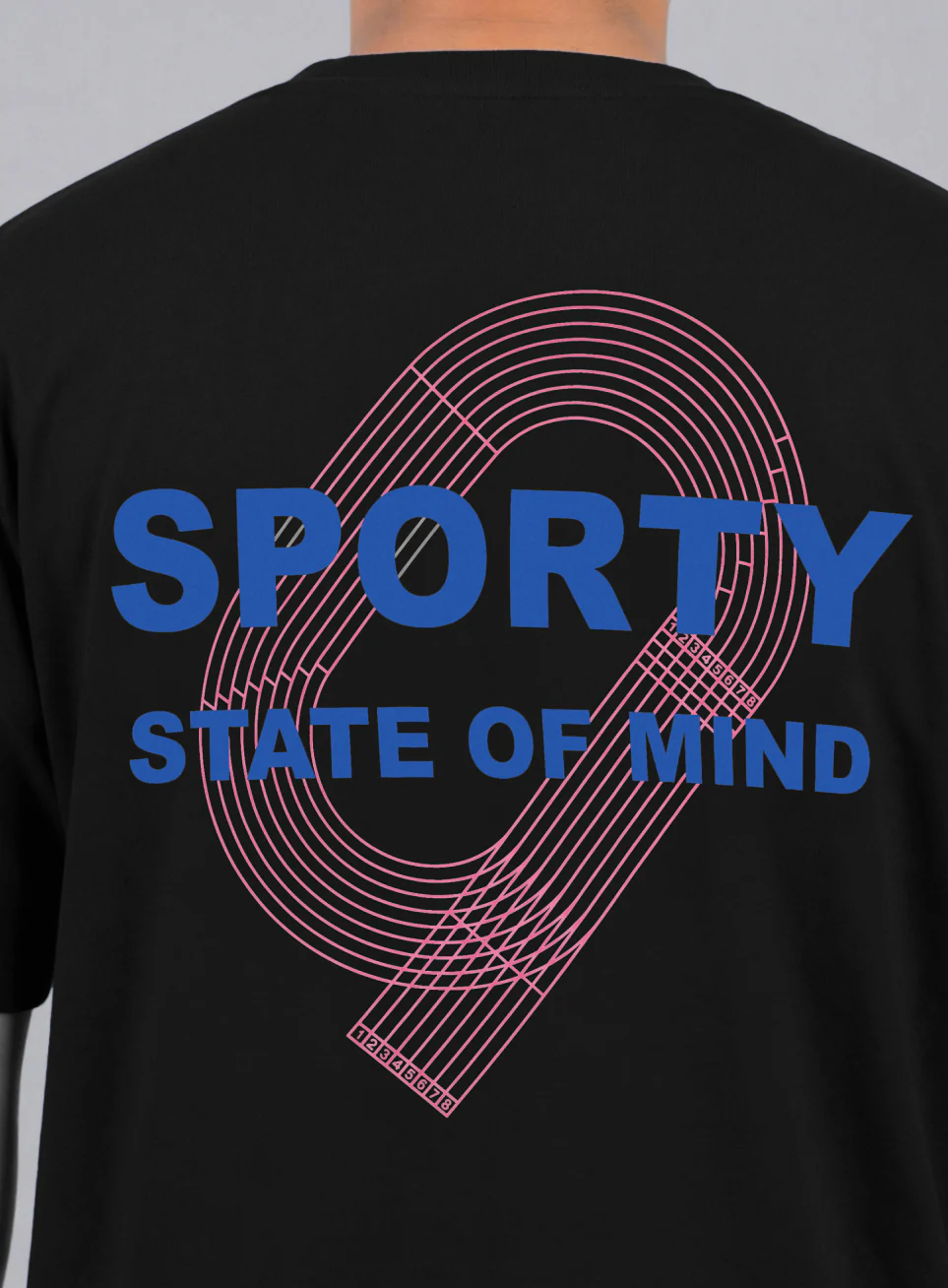 Mens Black Sporty Racertrack Plus Size T-Shirt - Image 8