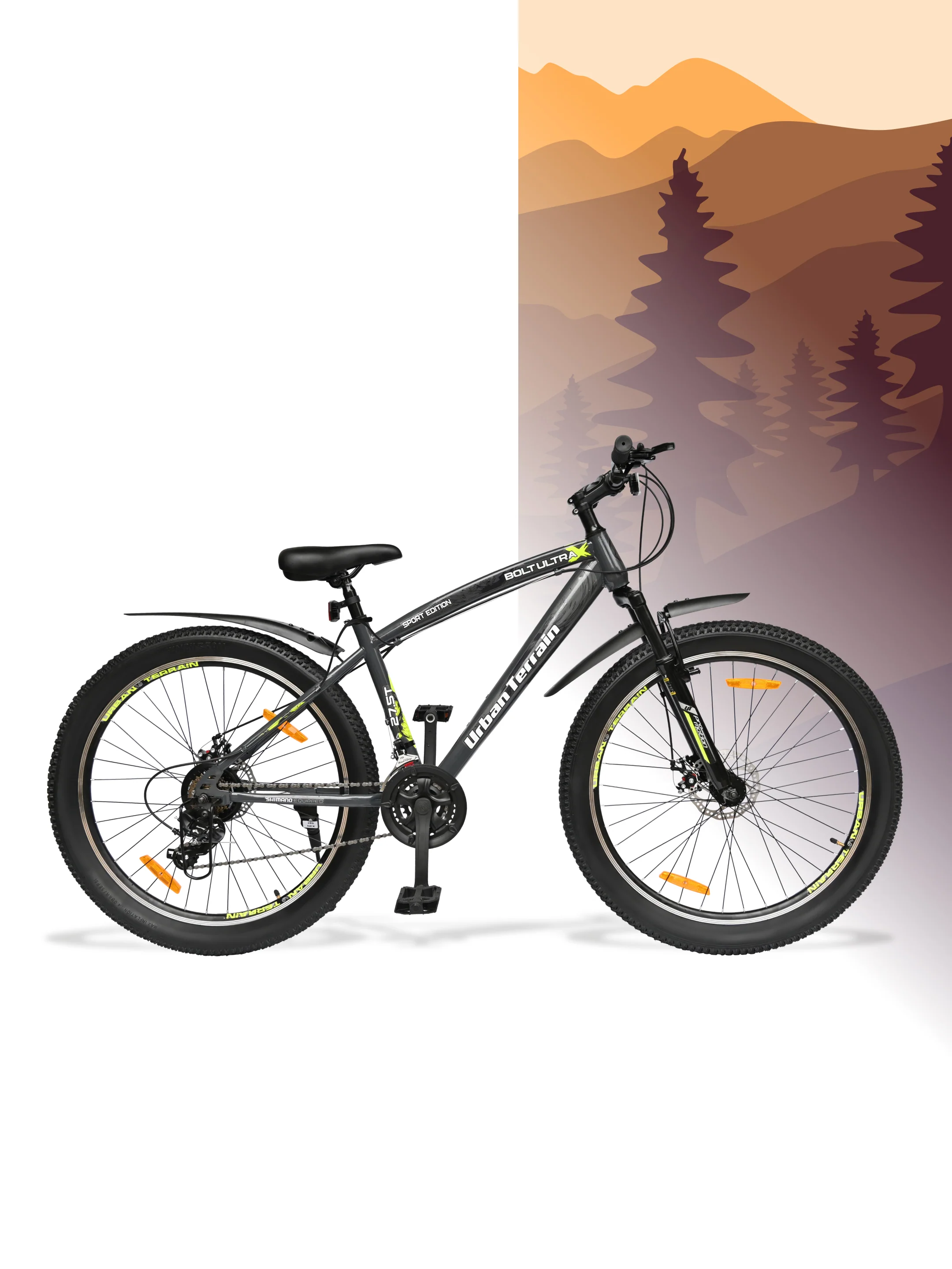 Bolt Ultra Mountain Bike Steel 21 Speed Cycle 27.5 inch Tyre, Grey With Front Suspension, Double Wall Rim and Dual Disc Brakes, Ideal For 5.2 ft to 6 ft