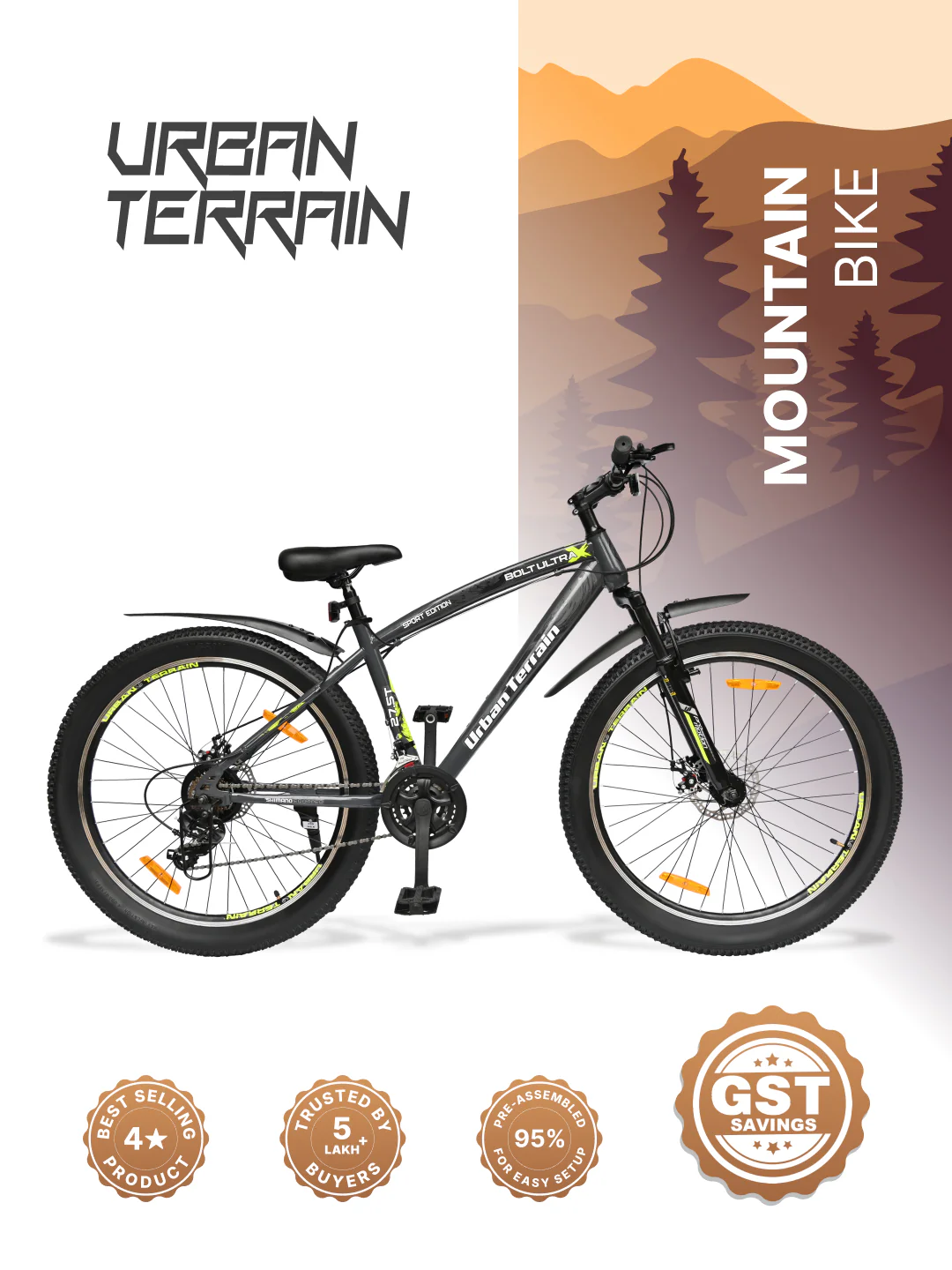 Bolt Ultra Mountain Bike Steel 21 Speed Cycle 27.5 inch Tyre, Grey With Front Suspension, Double Wall Rim and Dual Disc Brakes, Ideal For 5.2 ft to 6 ft - Image 2