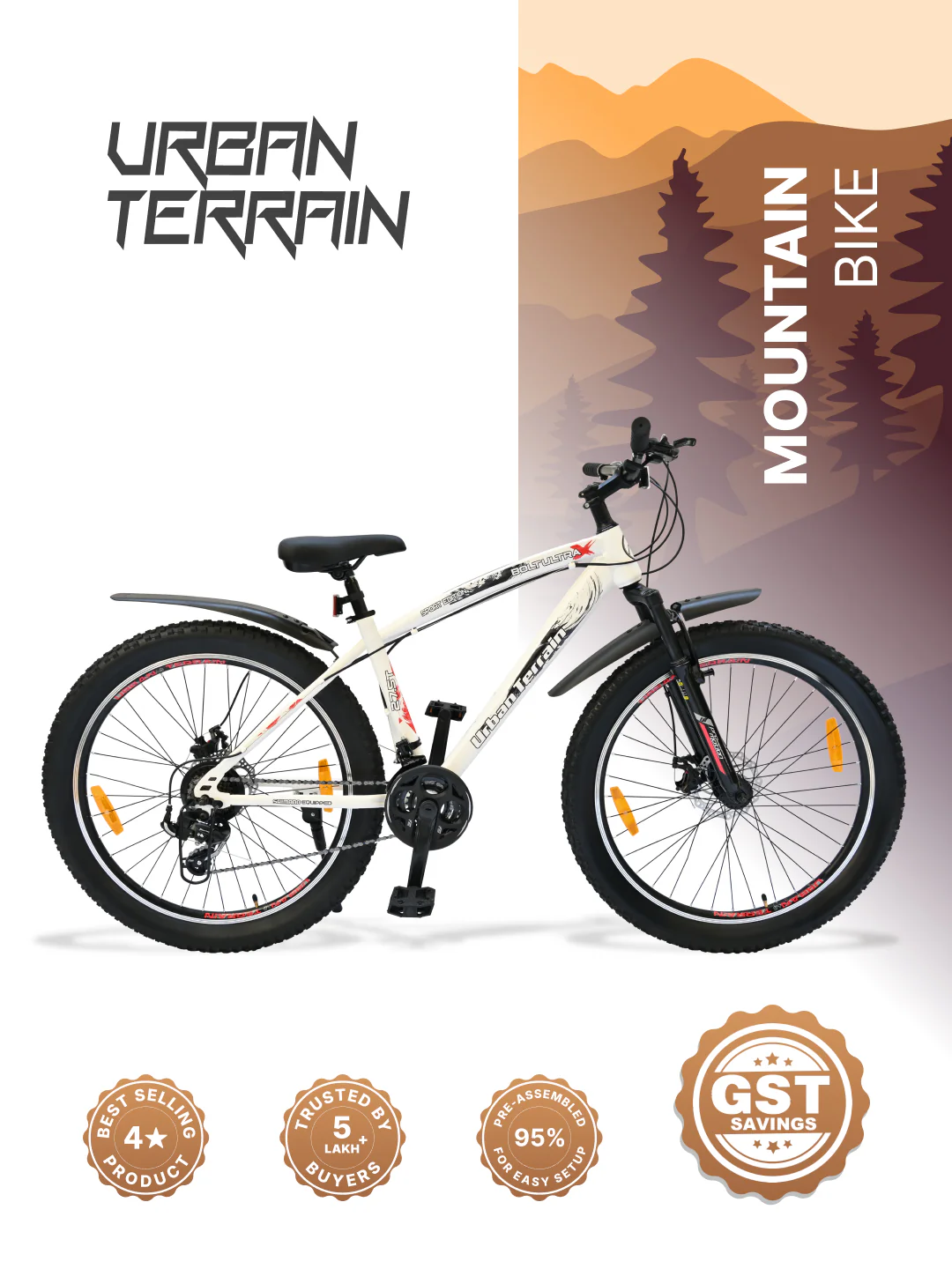 Bolt Ultra Mountain Bike Steel 21 Speed Cycle 27.5 inch Tyre, White With Front Suspension, Double Wall Rim and Dual Disc Brakes, Ideal For 5.2 ft to 6 ft - Image 2