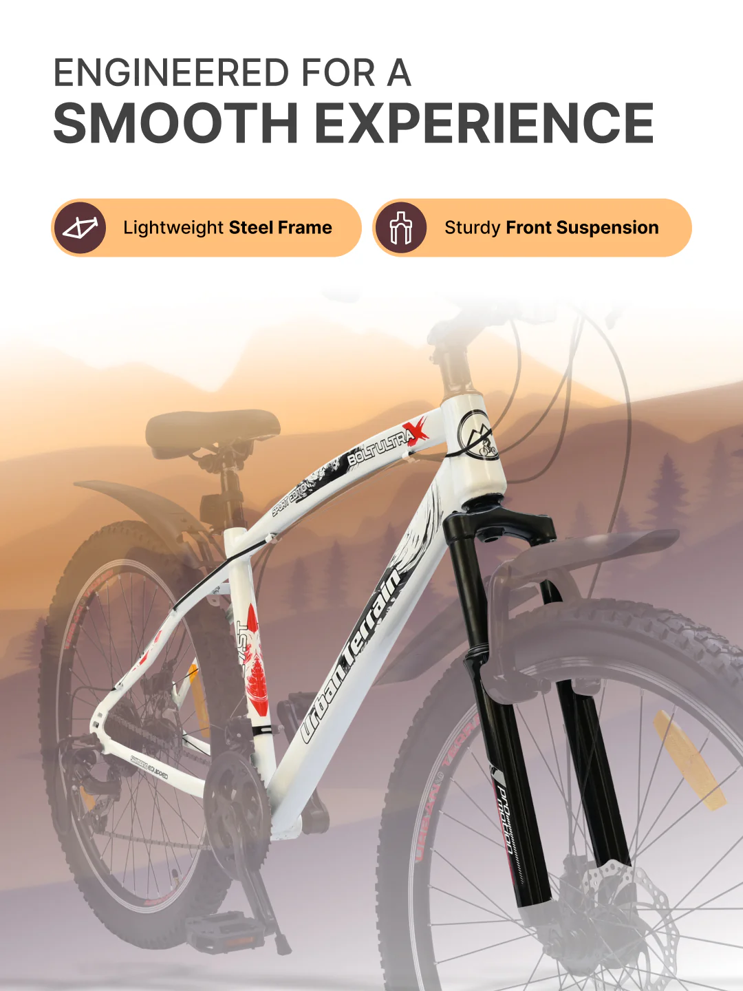Bolt Ultra Mountain Bike Steel 21 Speed Cycle 27.5 inch Tyre, White With Front Suspension, Double Wall Rim and Dual Disc Brakes, Ideal For 5.2 ft to 6 ft - Image 6