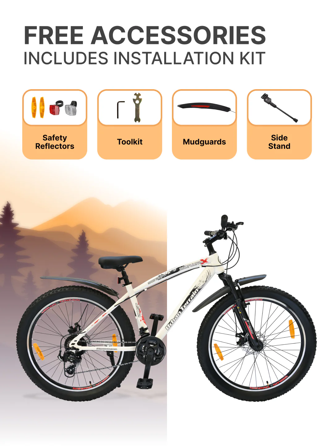 Bolt Ultra Mountain Bike Steel 21 Speed Cycle 27.5 inch Tyre, White With Front Suspension, Double Wall Rim and Dual Disc Brakes, Ideal For 5.2 ft to 6 ft - Image 8