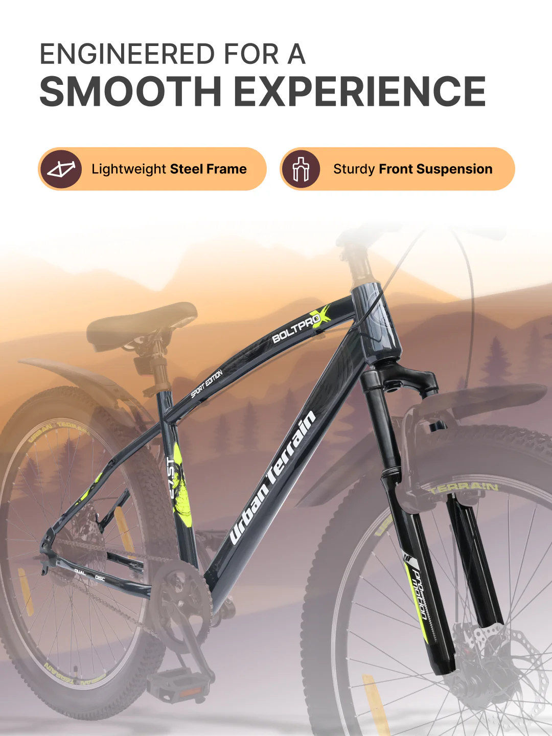 Bolt Pro Mountain Bike Steel Single Speed 27.5 inch Tyre with Dual Disc Brakes, Front Suspension, Double Wall Alloy Rim, Grey - Image 5