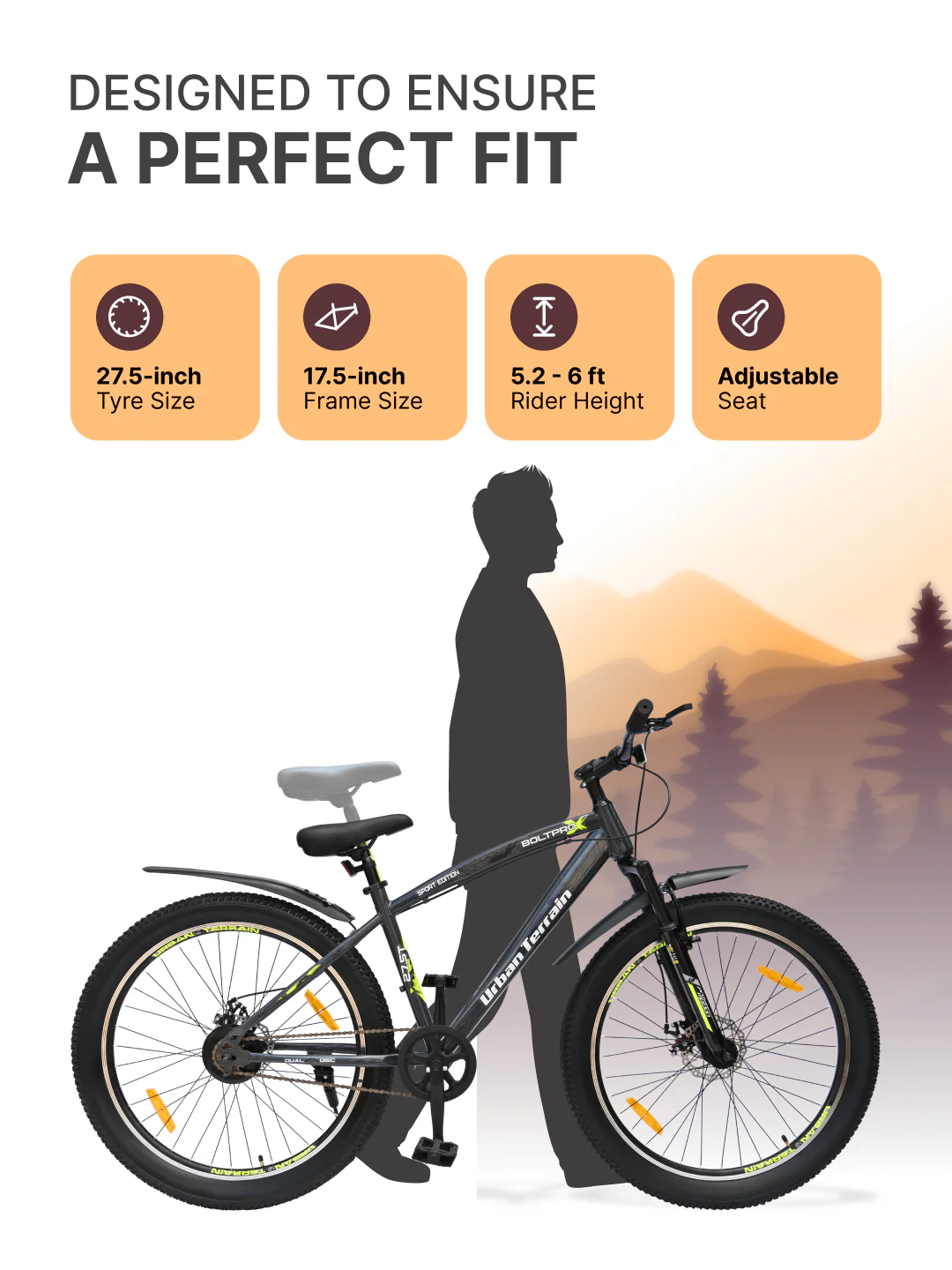 Bolt Pro Mountain Bike Steel Single Speed 27.5 inch Tyre with Dual Disc Brakes, Front Suspension, Double Wall Alloy Rim, Grey - Image 6