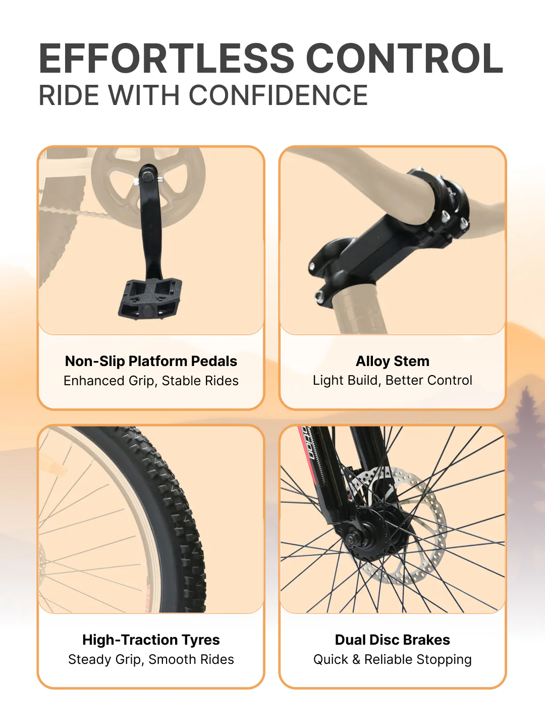 Bolt Pro Mountain Bike Steel Single Speed 27.5 inch Tyre with Dual Disc Brakes, Front Suspension, Double Wall Alloy Rim, White - Image 4