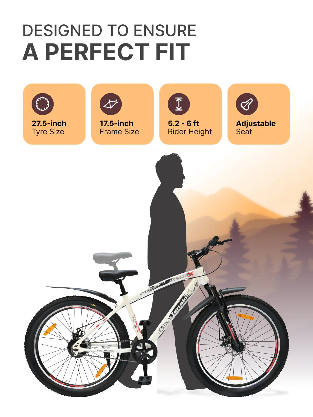 Bolt Pro Mountain Bike Steel Single Speed 27.5 inch Tyre with Dual Disc Brakes, Front Suspension, Double Wall Alloy Rim, White - Image 6