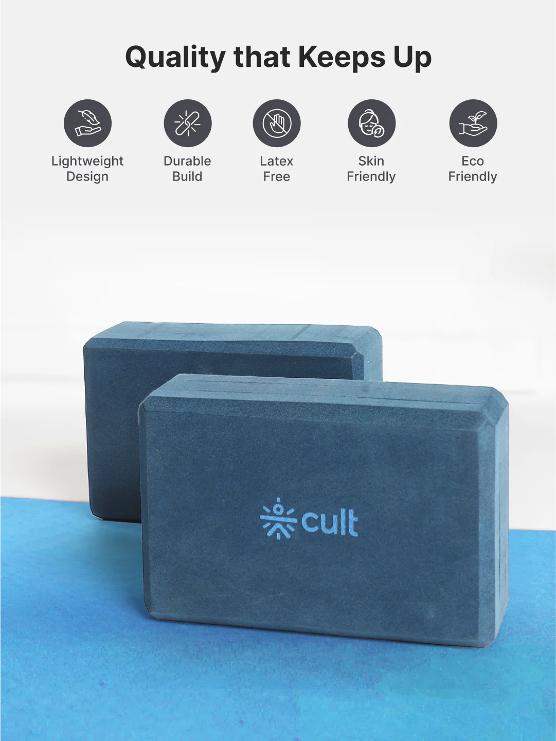 Pack of 2 EVA Yoga Blocks 80mm Blue Non-Toxic, Anti-Skid & Durable - Image 3